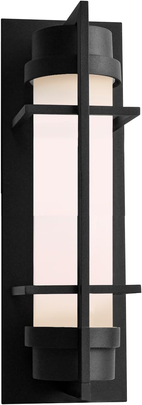 ALVIME Outdoor Wall Sconce, 15 inch Matte Black Exterior Lighting Fixtures, Waterproof Modern Outdoor Wall Light, Outside Sconce Lights for House, Entryway, Patio, Garage, E26 Base&Etched Opal Glass