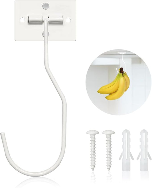 Banana Hanger Hook – Space Saving Banana Holder Hanger to Keep Bananas Fresh, Self Adhesive and Screw Banana Hook 1Pack White