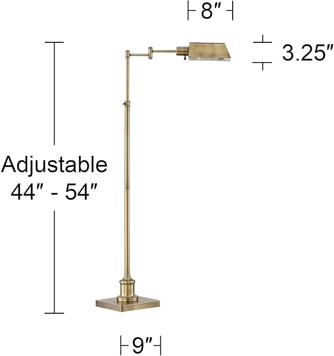 Regency Hill Jenson Traditional Farmhouse Metal Adjustable Pharmacy Floor Lamp Swing Arm 54" Tall Aged Brass Metal Shade Standing Pole Light for Living Room Reading House Bedroom Home Office
