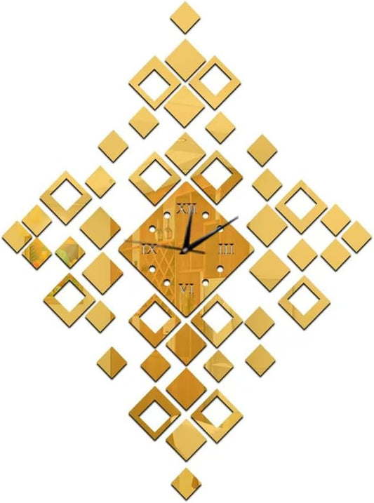 Frameless DIY Wall Clock – Large Modern 3D Mirror Wall Clock with Numbers Stickers, DIY Clock Kit for Home, Living Room, Bedroom, Office Wall Decor(Gold)