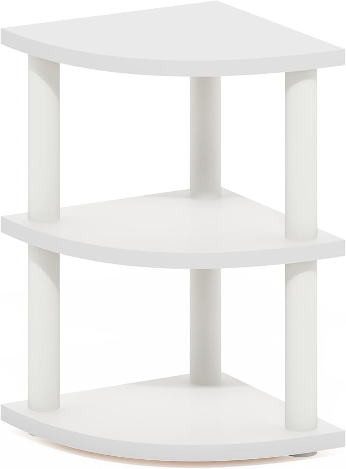 Furinno Turn-N-Tube Kitchen Countertop Organizer, 3-Tier Corner Countertop Organizer Shelf, Corner Shelf, for Kitchen, Pantry, Organizers and Storage, White
