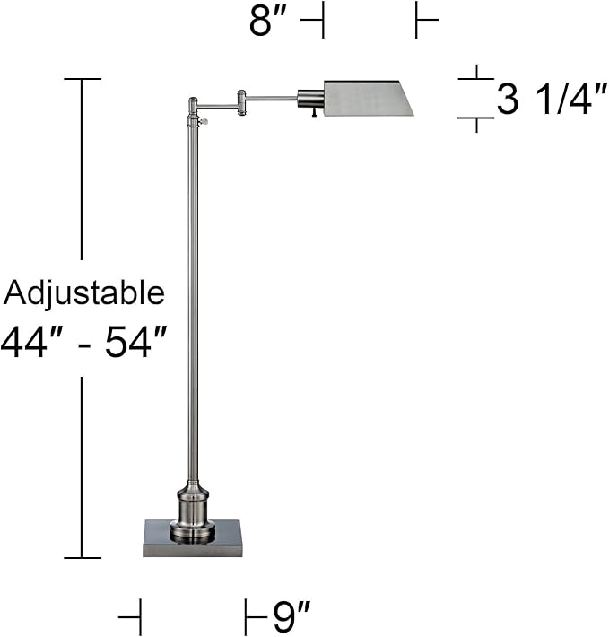 Regency Hill Jenson Traditional Farmhouse Adjustable Pharmacy Light Floor Lamp Swing Arm Standing Base 54" Tall Brushed Nickel Silver Metal for Living Room Reading House Bedroom Home Office