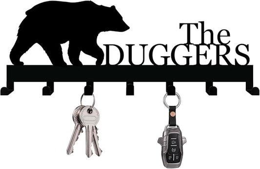 Custom Key Hook Rack for Wall – Personalized Family Name Metal Key Hanger - Bear Theme Organizer with 7 Hooks for Entryway, Front Door, Kitchen, Bathroom or Hallway Decor