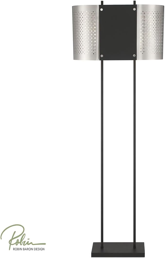 GEORGE KOVACS P5534-420 Noho Two Light Floor Lamp, Brushed Nickel W/Sand Coal