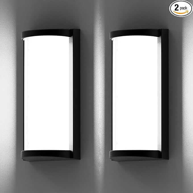 Sytmhoe Outdoor Wall Lights 2Packs,Modern 6000k Cool White LED Exterior Light Fixtures,Wall Sconces Lighting,Black Porch&Patio Light,IP65 Waterproof for Garage Hallway Stairs Gardens(2packs)