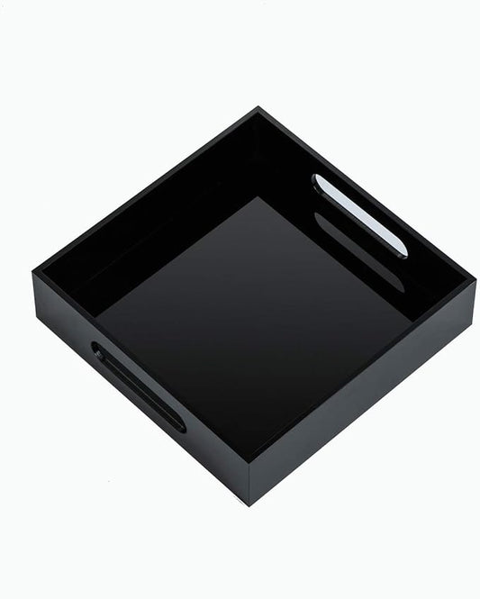 Black Sturdy Acrylic Tray with Handles-8x8 Inch- Countertop Organizer Tray for Kitchen,Bathroom,Office- Storage Box for Cosmetics, Jewelry,Toiletries,Toy,Gadgets