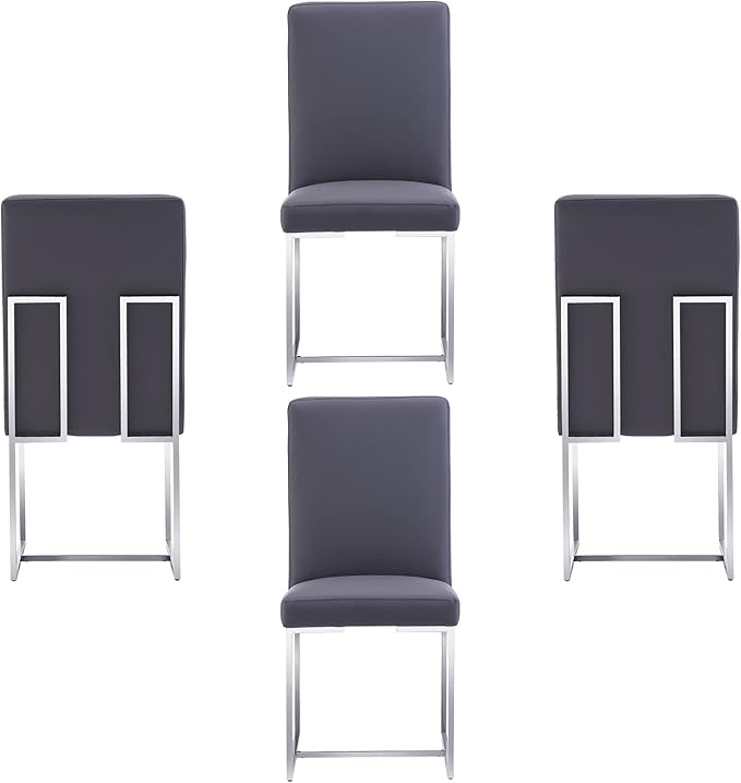 AUZ Grey and Silver PU Leather Dining Room Chairs Set of 4