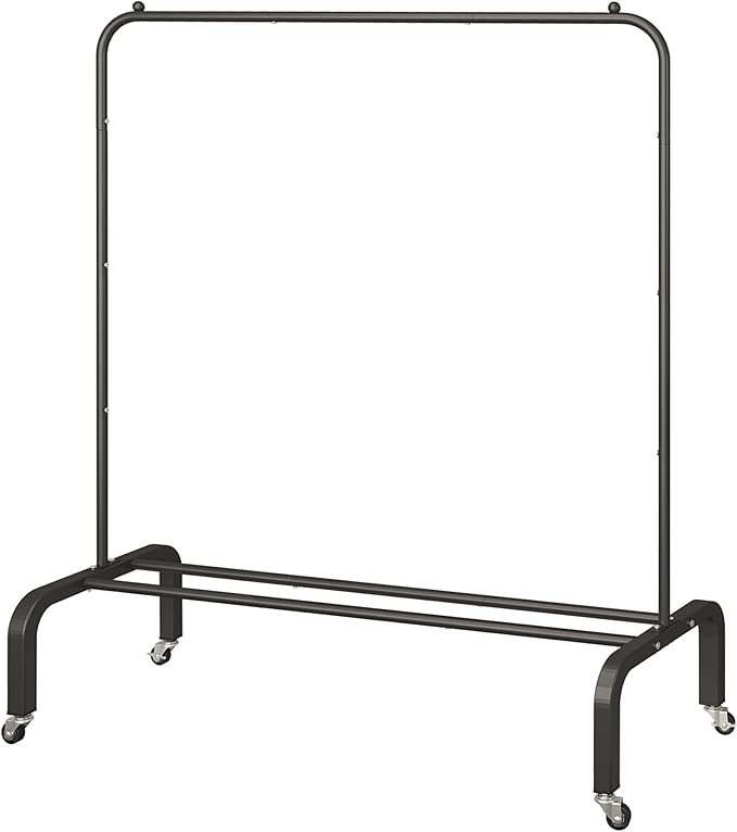 JIUYOTREE Metal Clothing Rack with Wheels, 43.3 Inches Rolling Clothes Garment Coat Rack with Bottom Shelf, Clothing Rack for Hanging Clothes, Coats, Skirts, Shirts, Sweaters, Black