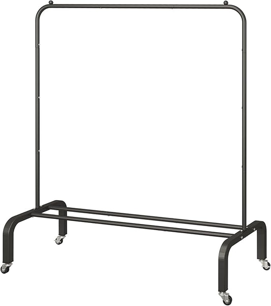 JIUYOTREE Metal Clothing Rack with Wheels, 43.3 Inches Rolling Clothes Garment Coat Rack with Bottom Shelf, Clothing Rack for Hanging Clothes, Coats, Skirts, Shirts, Sweaters, Black