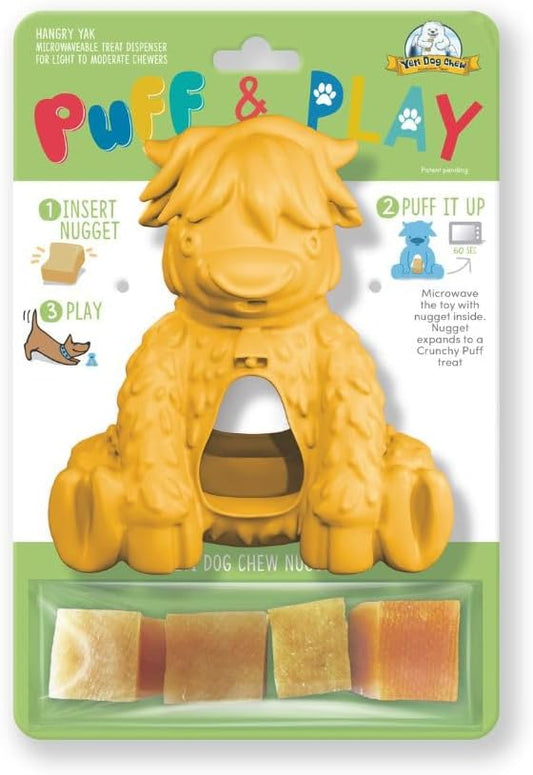 Yeti Puff and Play Dog Toy, Dog Chew Holder, Fun Stimulating Chew Toy for Teething, Behavior Training for Light to Moderate Chewers (Yellow - Yak)