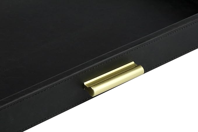 HofferRuffer Elegant Decorative Serving Tray, 20"x20" Square Faux Leather Ottoman Tray with Gold Hardware Handles, Coffee Table Serve Tea, Coffee or Breakfast (Black)