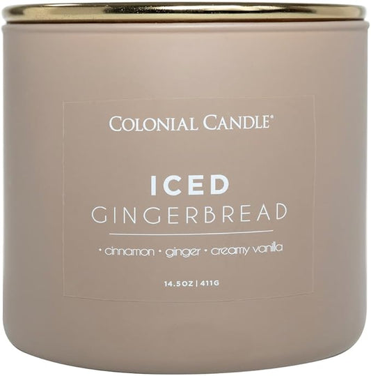Colonial Candle Iced Gingerbread Scented Jar Candle, Pop of Color Collection, 3 Wick, 14.5 oz - Up to 60 Hours Burn