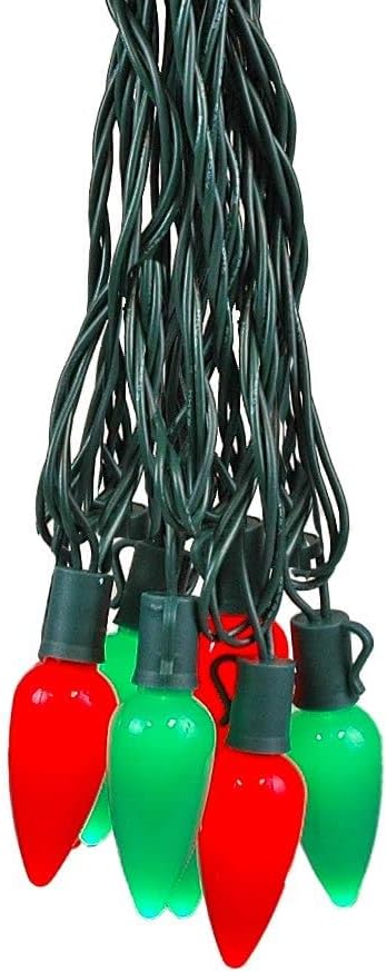 Novelty Lights 25 Feet 25 Light C9 Ceramic Style LED String Lights, Red/Green, Pre-Lamped Christmas Lights on Green Wire, UL Listed Indoor/Outdoor, Connectable End-to-End
