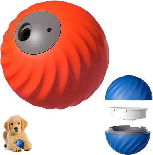 Smart Interactive and Treat Dispenser Auto Rolling Ball, Dual Modes,USB-C Rechargeable, Durable Pet Safe Design,for Small Or Medium Dogs and Cat (Orange Ball Blue Replacement Shell)