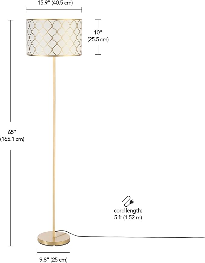 GLOBE Electric 65787 Kinsley 65" Floor Lamp, Matte Brass, Metal Mesh Over Cotton Shade