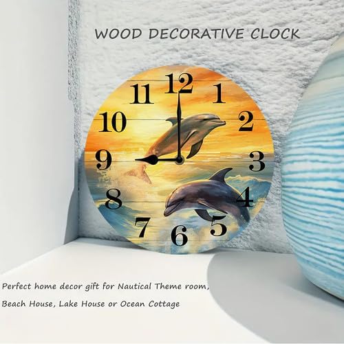 Wall Clock,Dolphin Kitchen Decor and Accessories, Decorative Battery Operated Clocks for Living Room Bedroom Bathroom Farmhouse, 10 Inch