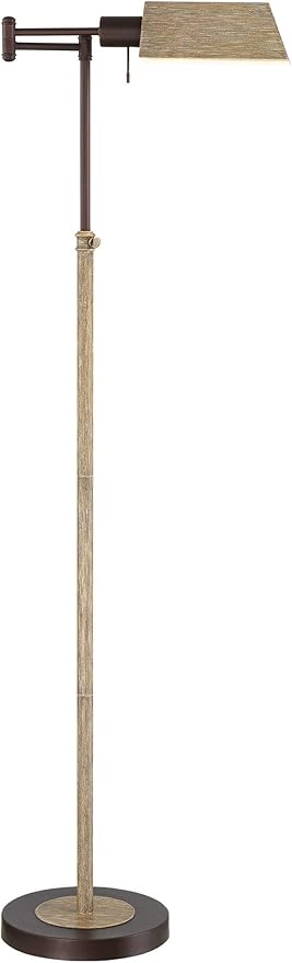 Regency Hill Jenson Rustic Farmhouse Industrial Swing Arm Pharmacy Floor Lamp Standing 54" Tall Bronze Faux Wood Adjustable Height Task Lighting for Living Room Reading House Bedroom Home