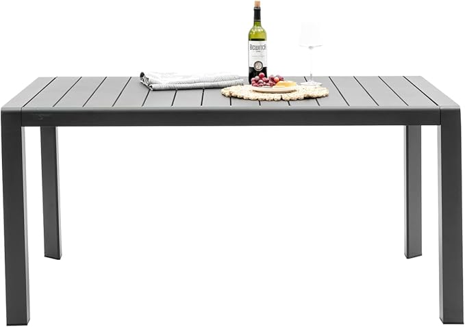 Outdoor Dining Table for 6, 60"x35" Patio Rectangular Dining Tables Powder-Coated Aluminum Table Top Heavy Duty Patio Furniture for Garden,Grey Frame