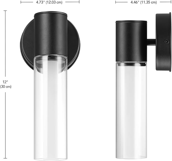 GLOBE Electric 60000127 16-Watt LED Integrated Outdoor Wall Sconce, Matte Black, Clear Outer Glass Shade, Frosted Inner Tube, Up/Down Light Direction, 700 Lumens, 3000 Kelvin, 90 CRI, Dimmable