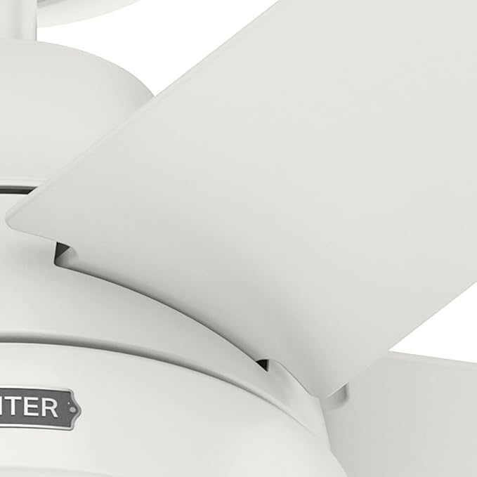 Hunter 52 inch Indoor Ceiling Fan with LED Light and Remote Control - White Modern Smart Ceiling Fan, Standard Mount, 5 Blades, For Bedroom, Living Room, or Kitchen, Quiet- Aerodyne 51336, Fresh White
