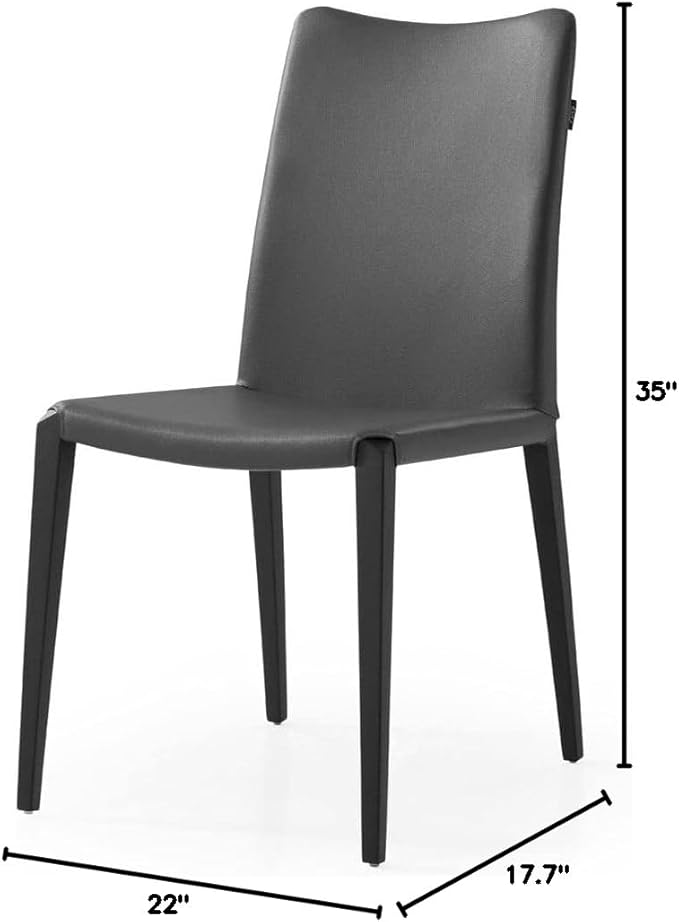 ZURI Modern Jordan Dining Chair in Dark Grey Leatherette and Matte Black Steel Base