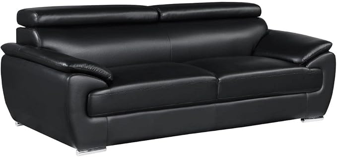 Blackjack Furniture 4571 Veal Collection Genuine Leather Couch for Living Room, Elegant Modern Design with Adjustable Headrests and Durable Wood Frame, Sofa, 86", Black