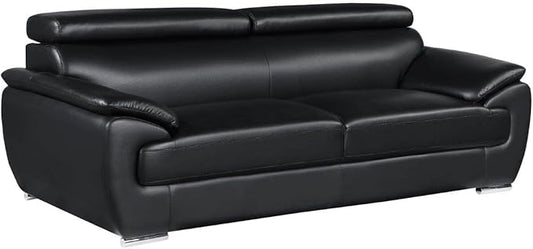 Blackjack Furniture 4571 Veal Collection Genuine Leather Couch for Living Room, Elegant Modern Design with Adjustable Headrests and Durable Wood Frame, Sofa, 86", Black