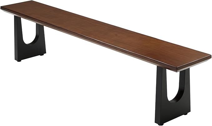 Walnut Color Long Bench Solid Wood Top Metal Legs U-Shaped Design Durable Sturdy Dining Bench Ideal for Office Home Restaurant Patio Multiple (Bench, 55.12in)