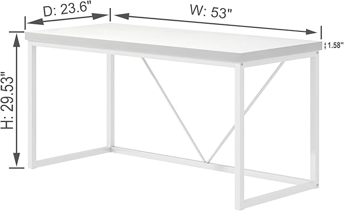EXCEFUR Home Office Desk, Modern Wood Computer Desk, Wood Study Writing Table, Simple Gaming Executive Desk Workstation for Bedroom Living Room, White, 53 inch