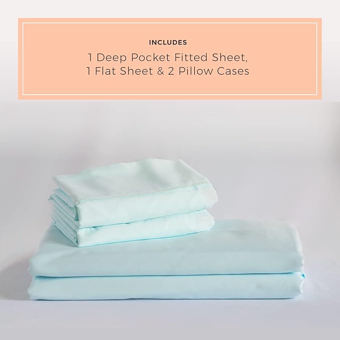 PeachSkinSheets Beach Blue Sheet Set - 1500tc Level of Softness - Extra Soft Cooling Sheets for Hot Sleepers and Night Sweats - Queen Size