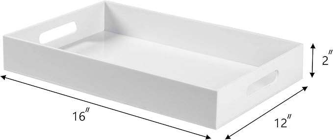 Sooyee Serving Tray with Handles,16" x 12" Decorative Tray,Coffee Table Tray,Acrylic Tray for Breakfast, Tea, Food, Butler,Table Ottoman Vanity Countertop,White