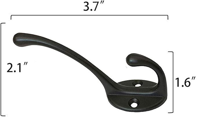 IBosins 10 Pack Heavy Duty Dual Coat Hooks Wall Mounted with 40 Screws Retro Double Hooks Utility Black No Rust Hooks for Coat, Scarf, Bag, Towel, Key, Cap, Cup, Hat (Black)