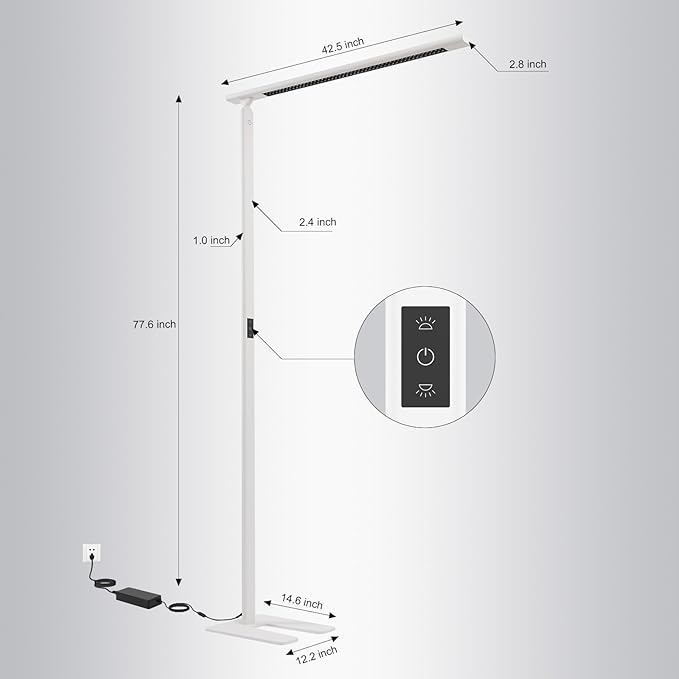 100W LED Floor Lamp for Office, 76.6'' Dimmable 4000K 10400LM Natural Full Spectrum Daylight Eye-Caring Standing Lamp with Rotatable Lamp Head for Office Meeting Room Studying Room Workshop