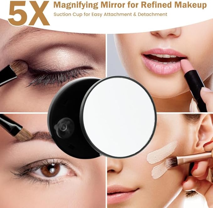 PRIMETEK Vanity Mirror with Lights, 16"x14" Large LED Lighted Makeup Mirror, Hollywood Makeup Mirror, Touch Screen, 3-Color Lighting, 5X Magnification, for Vanity Desk Tabletop, Bedroom, Gold