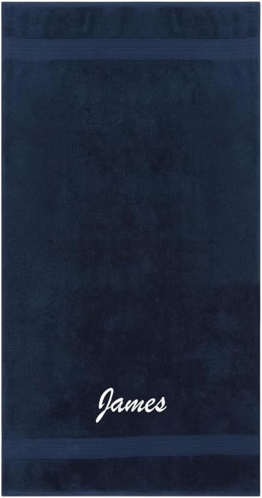 Kaufman - Personalized Velour Beach and Pool Towel 100% Cotton 30in X 60in Solid Color Bath Towel Embroidered (Nav)