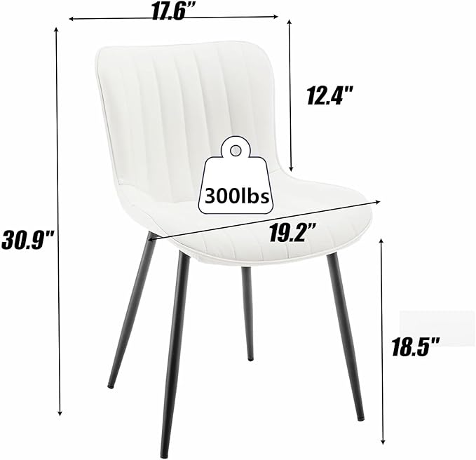 Leather Dining Chairs Set of 4, Upholstered Dining Room Chairs with Metal Legs, Modern Dining Chair for Dining Room, Kitchen (White)