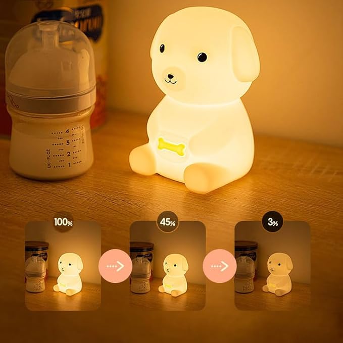 Puppy Night Light for Adults Kids,Kawaii Dog Lamp 7 Colors & 2 Brightness 20/40min Timer,Soft Silicone Night Light Rechargeable Light Table Lamp Bedside Lamp,Room Decor Gifts for Boys Girls
