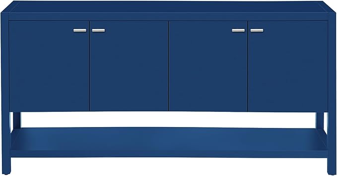 60'' Large Storage Cabinet Sideboard with 4 Doors and Open Bottom Shelf, Functional Wood Entryway Console Table for Study Living Room Dining Room (Navy Blue-SY)