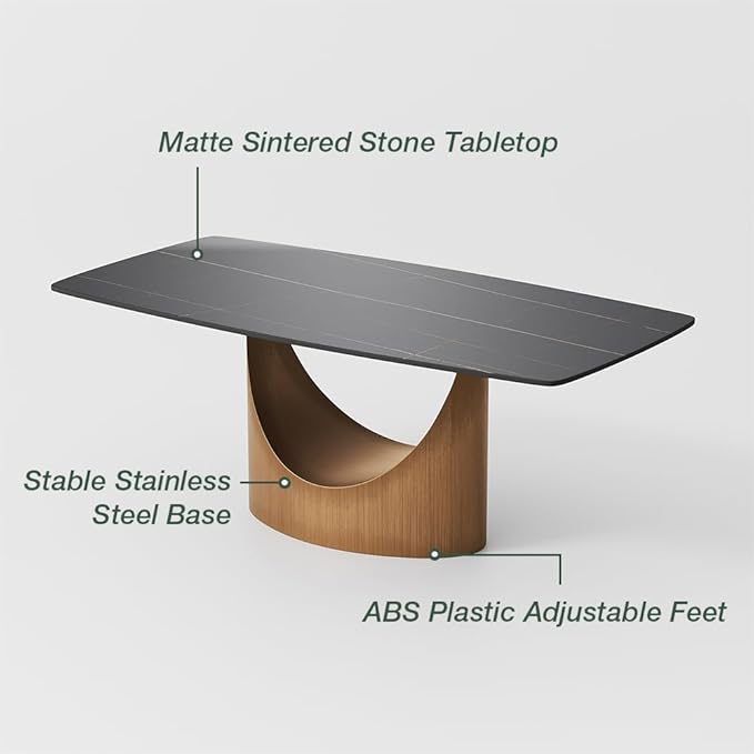 POVISON 63" Hobart Modern Dining Table for 4, Matte Black Heavy-Duty Rectangle Dining Table, Sintered Stone Dining Tabletop with Bronze Carbon Steel Pedestal (Table Only)