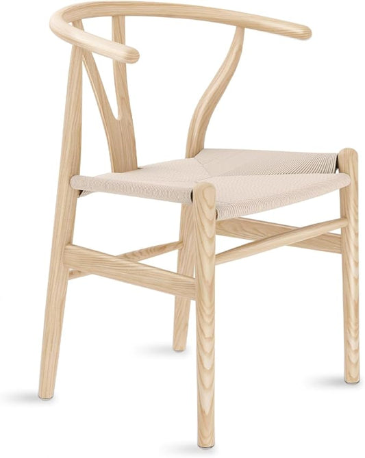 Tomile Solid Wood Wishbone Chair Y Chair Mid-Century Armrest Dining Chair, Hemp Seat (Ash Wood - Natural Wood Color)