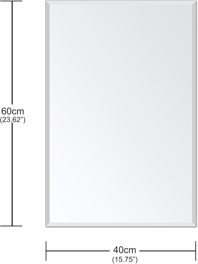 Ruomeng Rectangle Wall Mirror Frameless Bathroom Mirror 16” x 24" Beveled Edge Mirror for Vanity and Entryway
