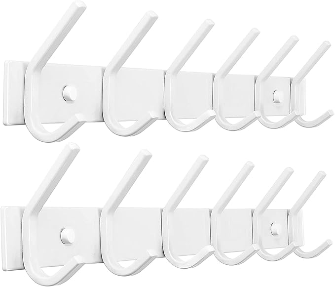 FANYITY 2 Pack White Coat Rack Wall Mount, Coat Hooks for Wall, Entryway Coat Hanger Wall Mounted with 6 Double Dual Hooks for Purse Jacket Hat