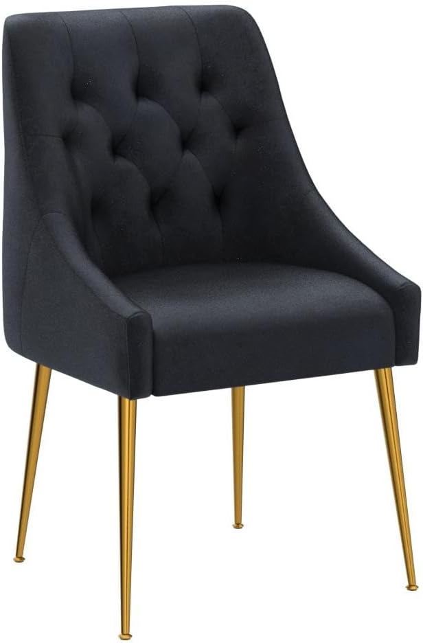 Modern Dining Chair Set of 6, Mid-Century Room Chair, Upholstered Comfortable Velvet with Back Pull Rod and Metal Legs for Kitchen, Dining, Living (Black), (DYXSD)