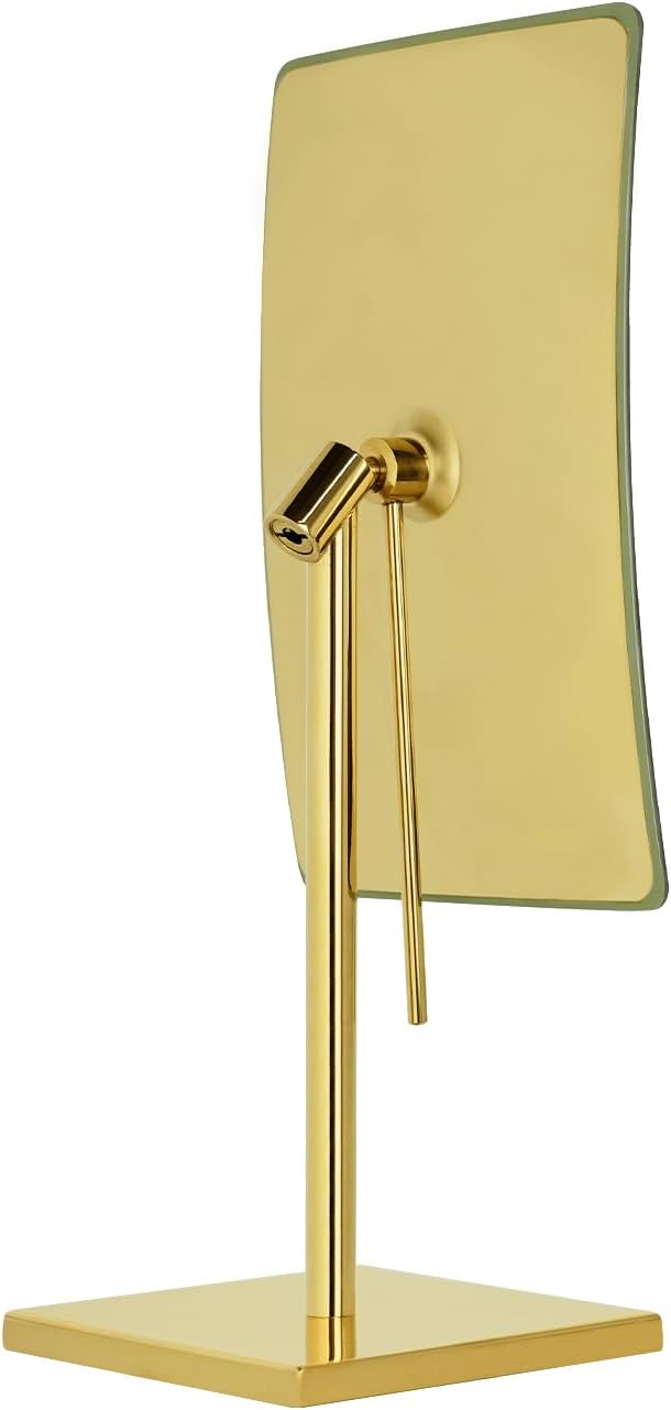 DOWRY 5X Tabletop Magnifying Makeup Mirror Adjustable Rectangular Vanity Mirror for Bedroom 304 Stainless Steel Gifts for Women Wife Mom Teengirls Gold Brushed