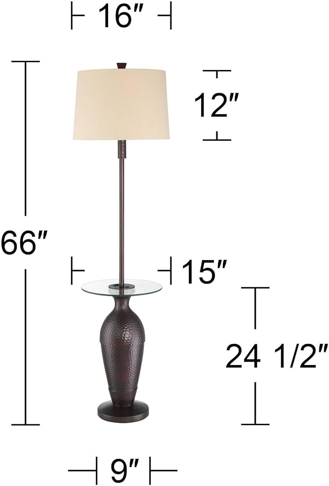 Regency Hill Fallon Industrial Rustic Farmhouse Floor Lamps with Tray Table USB and AC Power Outlet 66" Tall Set of 2 Oil Rubbed Bronze Oatmeal Drum Shade for Living Room Reading Bedroom