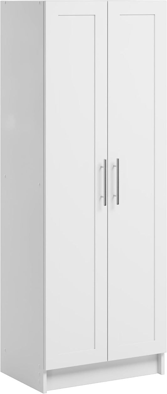 Prepac Elite Plus 24" Wide Storage Accent Cabinet with Panel Doors, White Storage Cabinet, Bathroom Cabinet, Pantry Kitchen with 3 Shelves 16.75" D x 24" W x 65" H