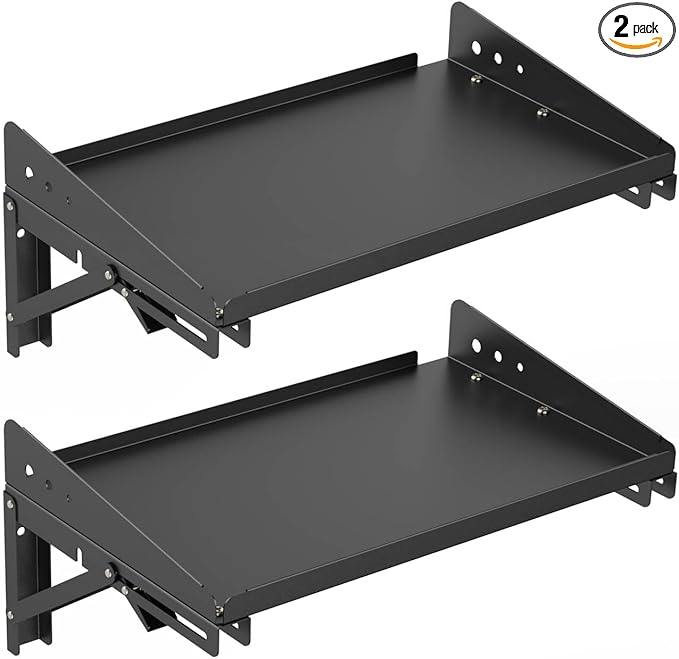 ULIBERMAGNET Garage Folding Storage Rack Shelves,200LB Metal Wall Mounted Adjustable Rail Shelf for Garage,Power Tools,Toolbox,Storage Shelves with Lip for Workshop Kitchen Office (2 Pack)