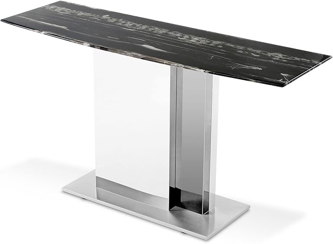 ZURI Furniture Modern Tulare Console Table with Marble Top and Polished Stainless Steel Base