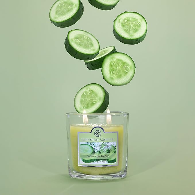 Colonial Candle Cucumber Fresca Scented Jar Candle, 2 Wick, 3.5 oz, Mottled Wax Candle