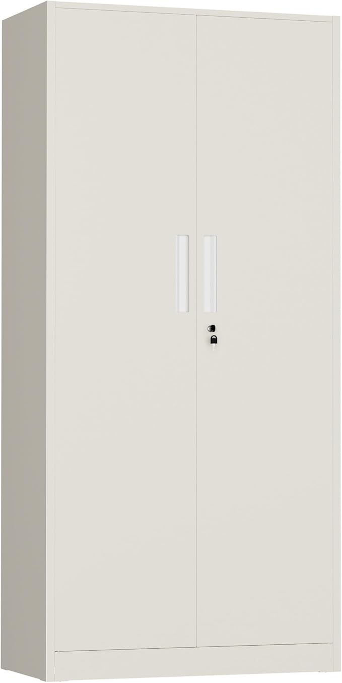 INTERGREAT Metal Storage Cabinet, 72" H Lockable Steel Cabinets with Locking Doors, Storage Locker with Adjustable Shelves for Office, Home, Garage, Gym, School (Warm Grey)